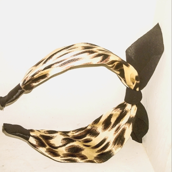 Woman's Large Animal Print Bow Headband-Brown - Picture 2 of 6